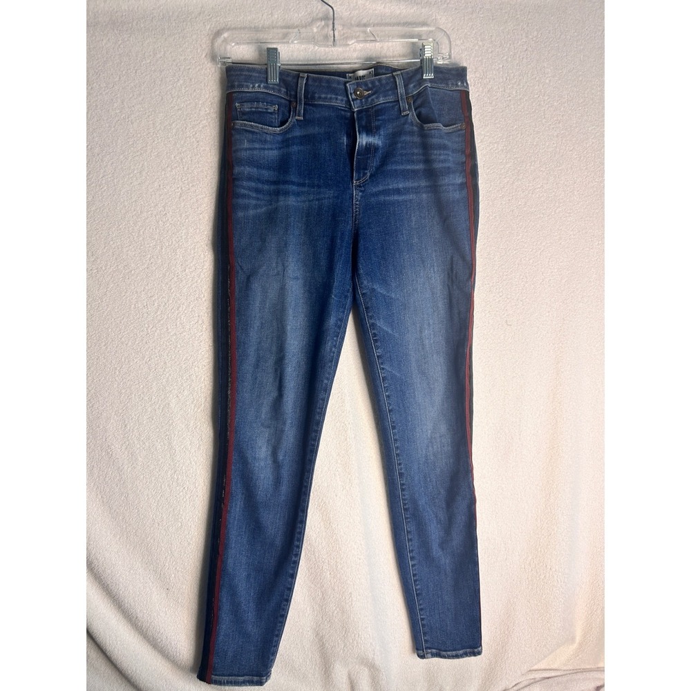 Paige Verdugo Ankle Skinny Jeans Womens 30 Blue Denim Red Glitter Side Stripe